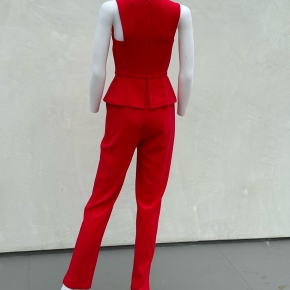 BCBG MaxAzria Cerys Peplum Jumpsuit lipstick red, V Neck Sleeveless Size  0 NWT - Picture 5 of 12